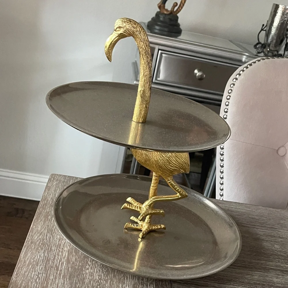 Z Galleries Gold Flamingo Two-Tier Serving Tray